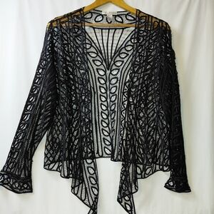 Silken Poetry 100% Silk Hand Crochet Cardigan Women's Sz Large Black Web